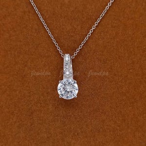 1.30 CT Elegant Round Cut Lab-Grown Diamond Pendant in Solid 14K White Gold, Sparkling Solitaire Necklace, Perfect Wedding or Birthday Gift