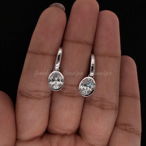 2 CT Oval Cut Lab-Grown Diamond Dangle Earrings, 10/14K White Gold Earrings, Classic Hook Back Dangle Design Gift For Her, Handmade Jewelry