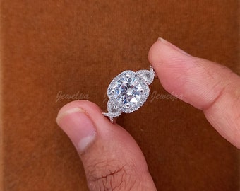 Anillo de compromiso retorcido de corte redondo de diamantes cultivados en laboratorio de 2.00 CT, anillo de boda blanco sólido/diamante, anillo de diamantes único creado en laboratorio, anillo de promesa