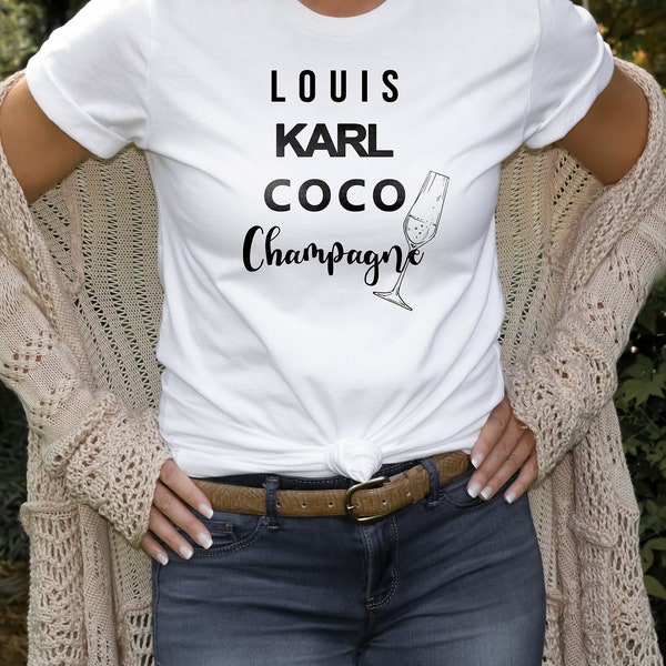 Louis Karl Coco Champagne Shirt für Damen, Trendy Statement T-Shirt mit stylischem Print, Fashion Quote, Loose Fit, Unisex