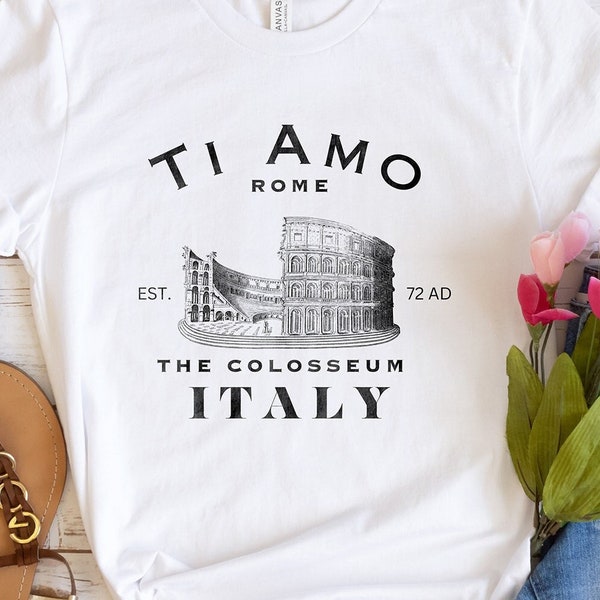 Ti Amo Rome Damen Shirt, Trendy Italien Statement T-Shirt mit Kolosseum in Rom, Italy für Italien Lovers, Loose Fit, Unisex