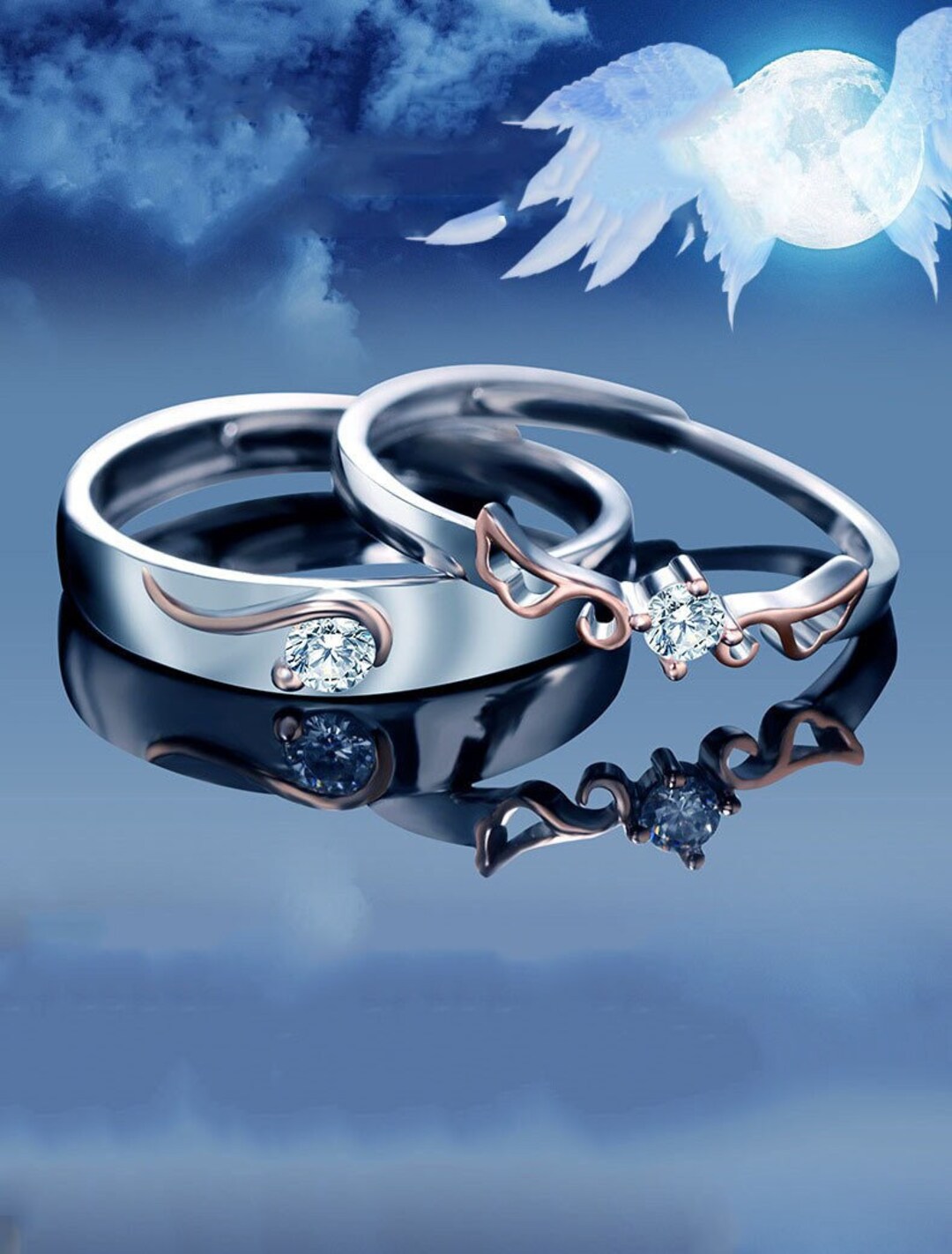 Sterling Silver Matching Angel Wings Rings for Couples Etsy