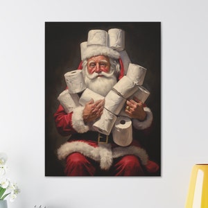 Funny Santa Bathroom Canvas Art: Christmas Holiday Decor