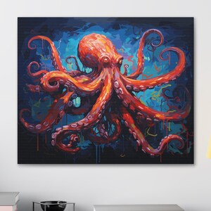 Neon Octopus Oil Painting: Canvas Wall Art