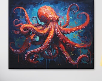 Neon Octopus Oil Painting: Canvas Wall Art