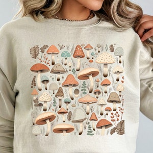Wild Mushroom Sweatshirt: Ladies Floral Crewneck Sweater
