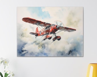 Airplane Watercolor Canvas Print: Aviation Wall Art Decor