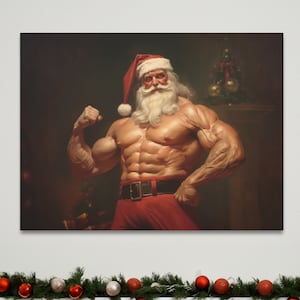 Swole Santa Painting, Farmhouse Christmas Decor, Christmas Decor, Funny Christmas Painting, Santa Art, Canvas Wall Art, Funny Santa Art