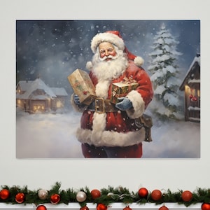 Santa Wall Art Canvas, Holiday Decor Vintage Santa, Ready to Hang Canvas Wall Art, Christmas Decor, Vintage Christmas Wall Art