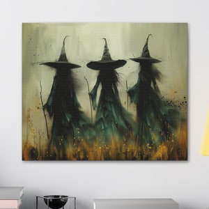 Witchy Wall Art Canvas Halloween Decor Gothic Art Dark Academia Oil Painting Witch Painting Gothic Decor Spooky Season Witch Wall Art