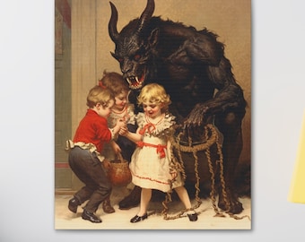 Krampus Christmas Painting: Creepy Holiday Canvas Wall Art