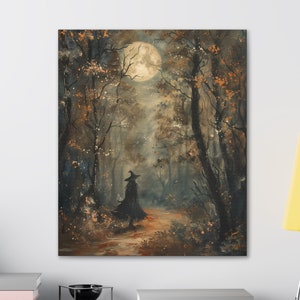 Witch in Forest Canvas Art: Gothic Halloween Decor
