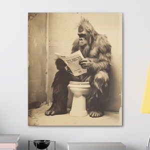 Vintage Bigfoot Bathroom Canvas, Cabin Decor, Bathroom Decor, Hunting Decor, Bigfoot Gift, Sasquatch Gift, Ready to Hang Canvas