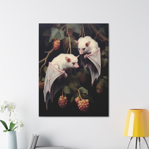 Albino Fruit Bats Canvas: Dark Academia Cottagecore Wall Art