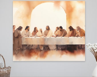 The Last Supper Watercolor Canvas Art: Christian LDS Easter Decor
