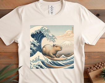 Capybara Surfing Shirt: Japanese Art Style, Funny Meme Tee