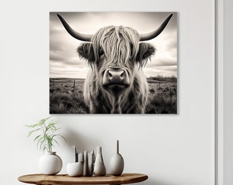 Highland Cow Canvas Wall Art: Farmhouse Rustic Decor