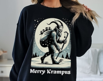 Merry Krampus Sweatshirt: Gothic Horror Christmas Sweater