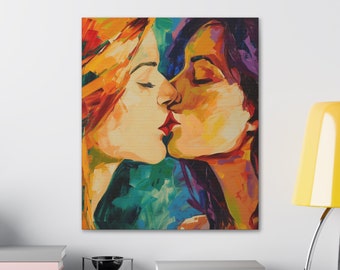 Lesbian Kissing Canvas Art: Gay Home Decor, Ready to Hang