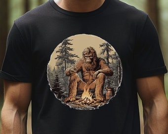 Funny Bigfoot Campfire T-Shirt: Sasquatch Camping Graphic Tee