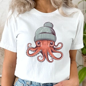 Cute Octopus Shirt Octopus Wearing A Beanie Shirt Octopus Art Octopus Tshirt Funny Octopus Shirt Kraken Shirt Graphic Tees Ocean Shirt
