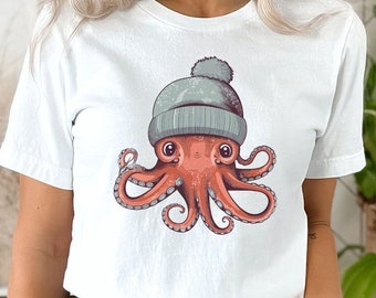 Octopus T-Shirt: Beanie Hat Graphic Tee