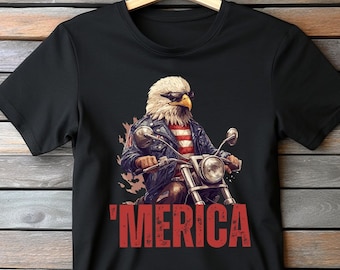 Bald Eagle Biker 'Merica T-Shirt: Funny 4th of July Unisex Tee