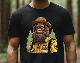 Funny Bigfoot Ranger Camping Shirt: Sasquatch Graphic Tee