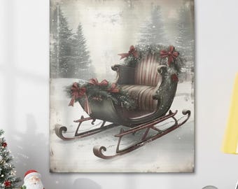 Vintage Christmas Sleigh Canvas Print: Rustic Holiday Wall Art
