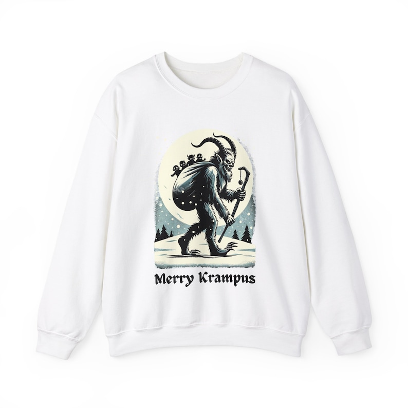 Merry Krampus Sweatshirt: Gothic Horror Christmas Sweater White