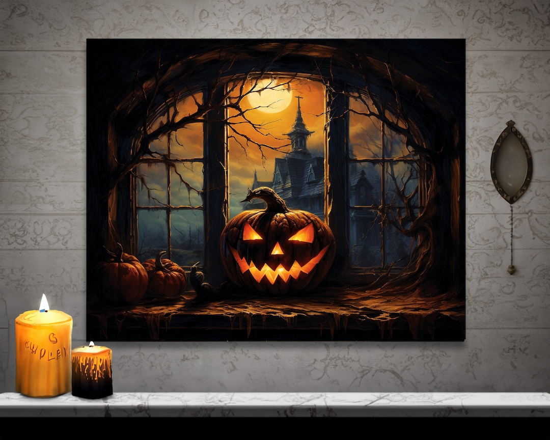 Pumpkin in Window Wall Art Halloween Decor Gothic Art Dark Academia ...