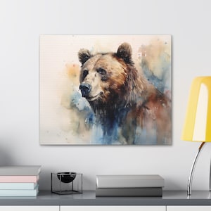 Bear Canvas Wall Art Grizzly Bear Watercolor Art Bear Canvas Print Home Decor Ready to Hang Brown Bear Canvas Wall Art