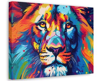 Pop Art Lion Canvas Print: Colorful Animal Wall Decor