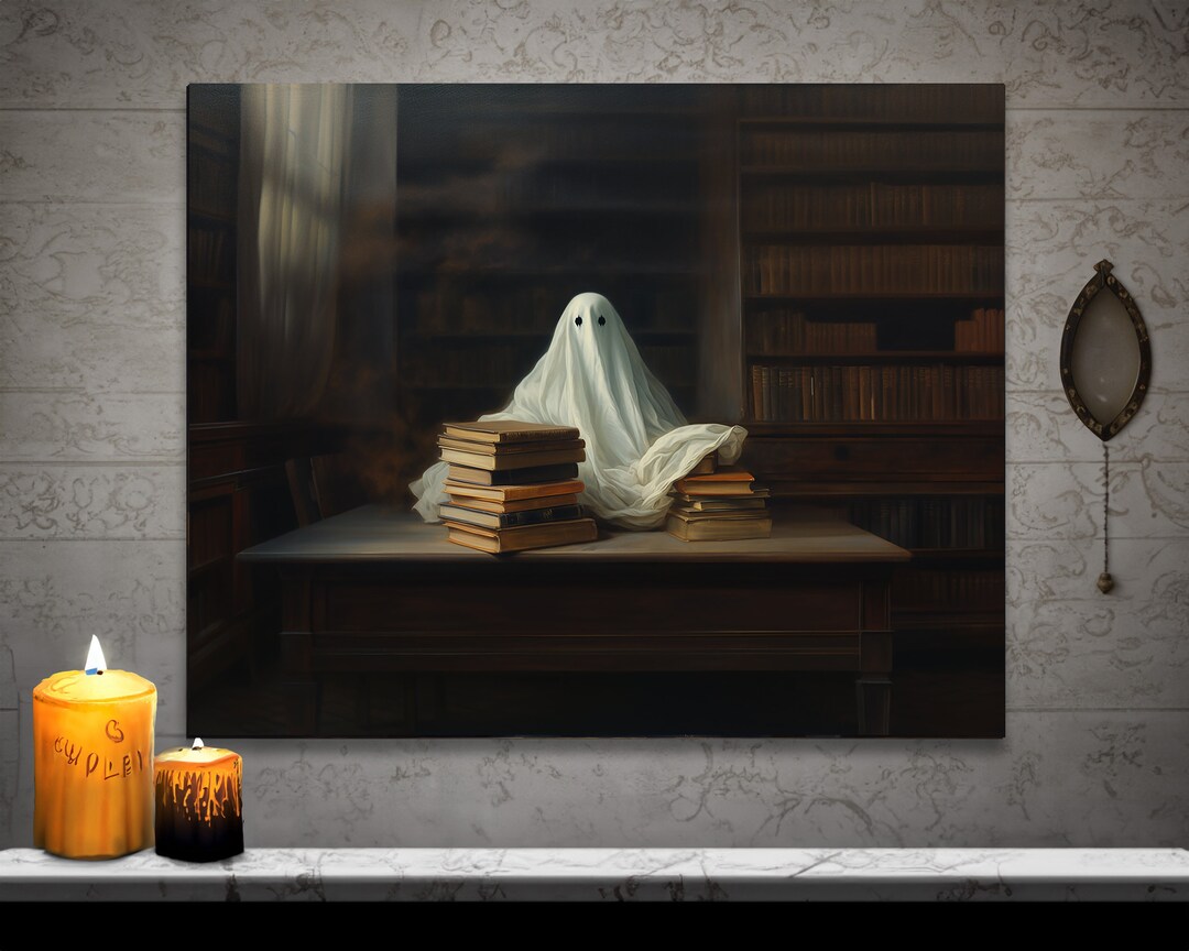 Ghost in Library Canvas Art: Gothic Halloween Decor - Etsy