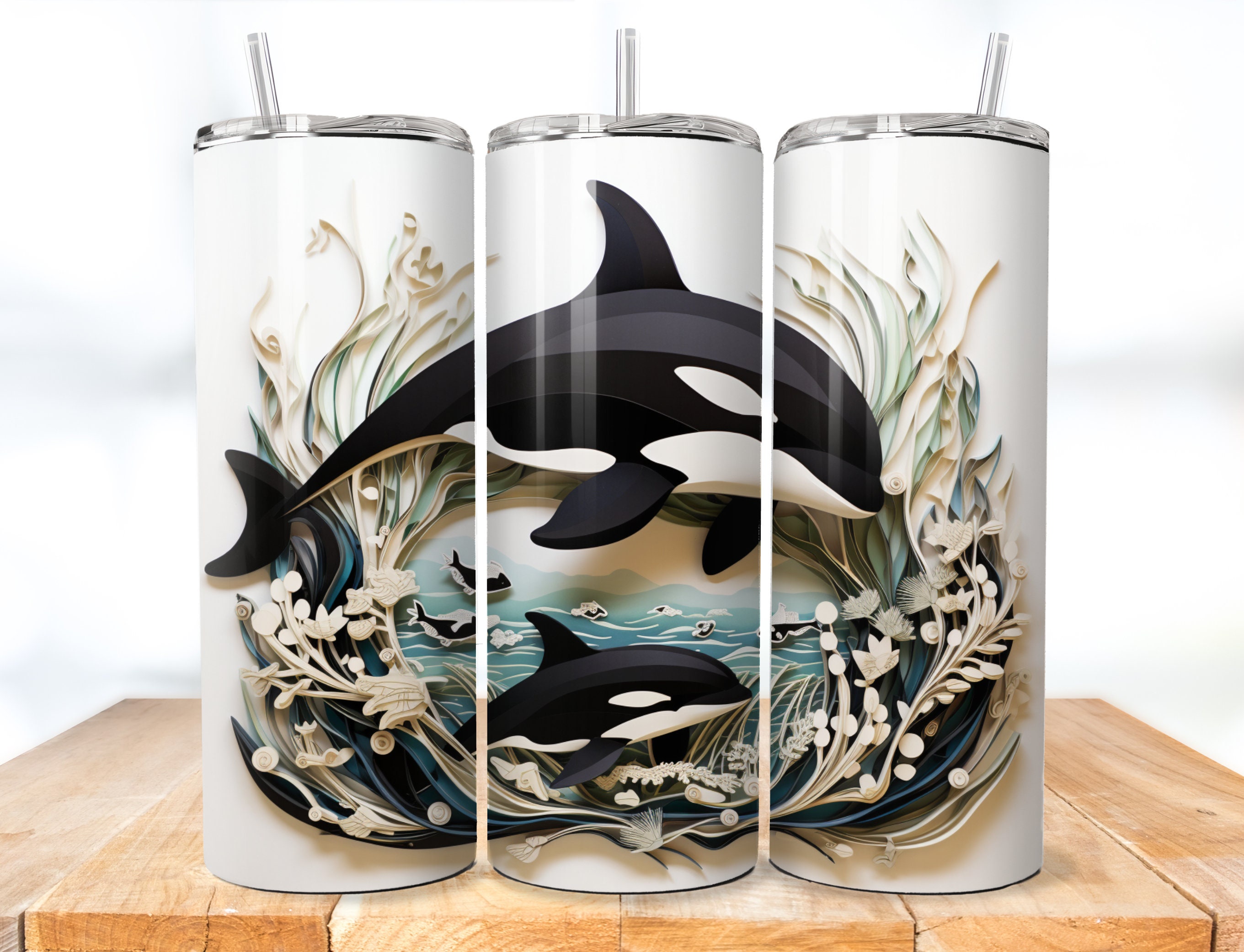 Orca Papercut Tumbler Wrap for 20 oz tapered and straight