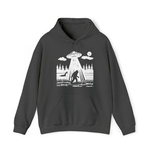 Bigfoot Lochness UFO Hoodie: Sasquatch Alien Sweatshirt Dark Heather
