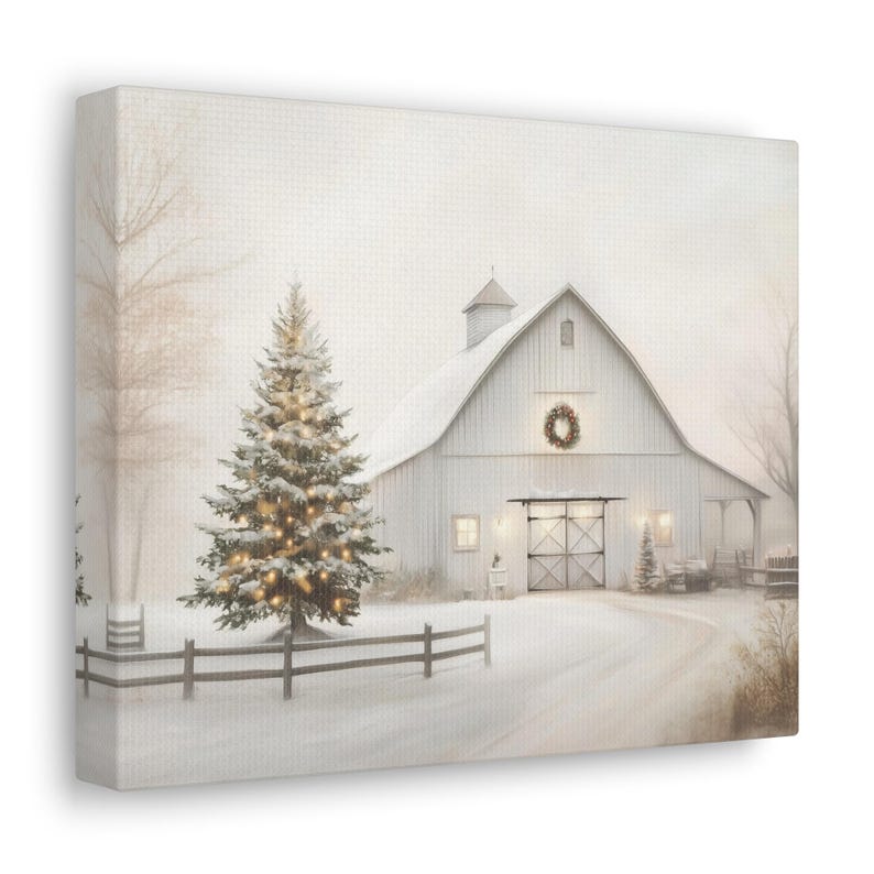 Rustic Christmas Barn Canvas Print: Farmhouse Holiday Wall Art image 2