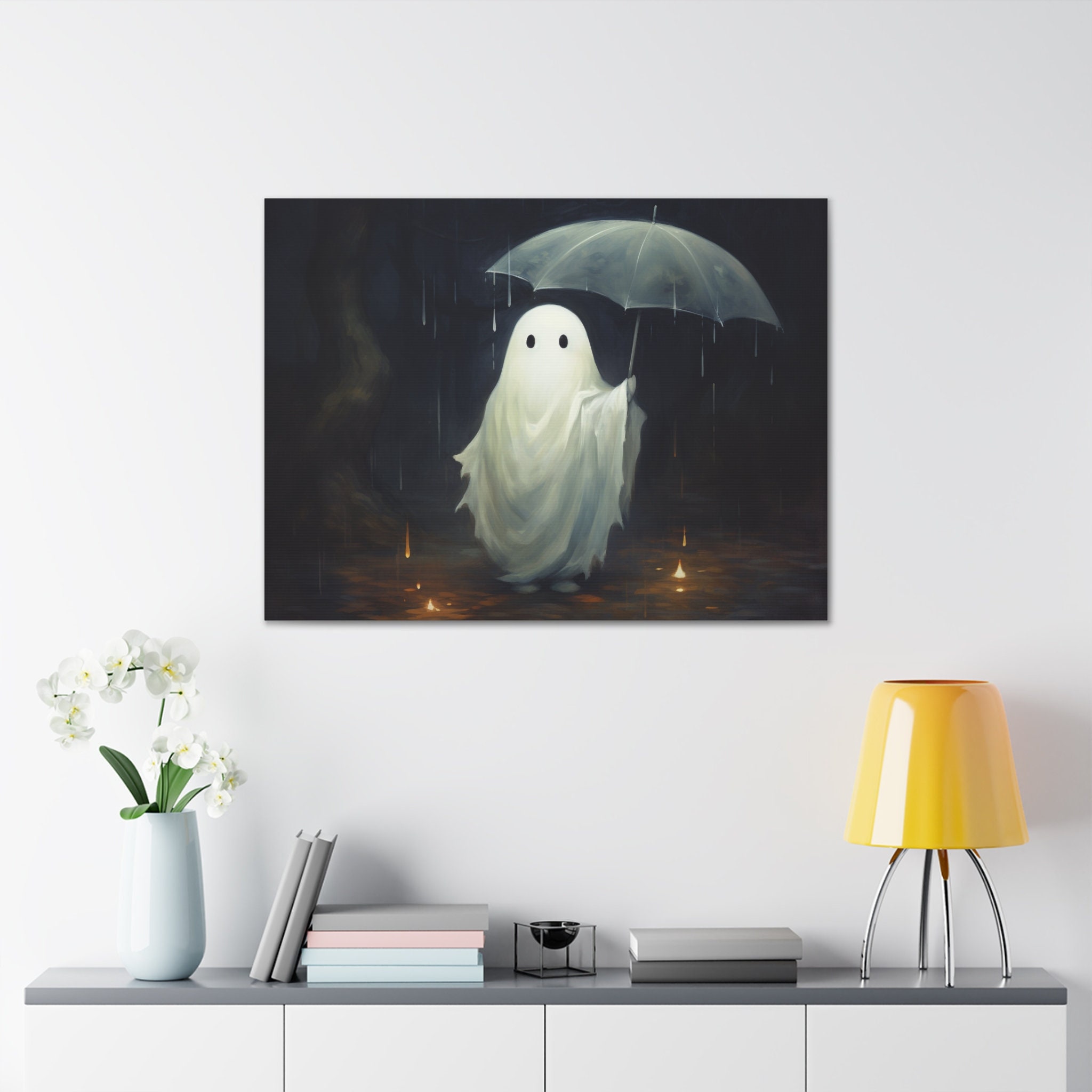 Ghost in Rain Canvas Wall Art: Gothic Halloween Decor - Etsy Israel