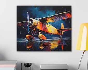 Airplane Canvas Art: Neon Oil Painting Style, Aviation Decor