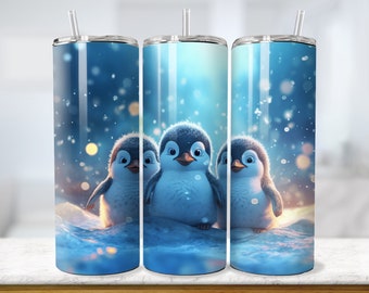 3D Penguin Tumbler Wrap PNG 20 oz Skinny Tumbler Wrap PNG Baby Penguin Sublimation Design Digital PNG Digital Download Instant Download