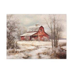 Red Barn Winter Canvas Art: Farmhouse Christmas Decor - Etsy