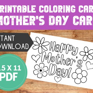 Feliz Día de las Madres Tarjeta para colorear Tarjeta imprimible del Día de las Madres para niños Tarjeta para colorear imprimible Descarga digital PDF Tarjeta de descarga instantánea