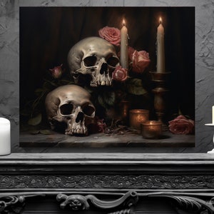 Skull Wall Art Halloween Decor Gothic Art Dark Academia Vintage Oil Painting Gothic Home Decor Spooky Season Skull Print Gothic Painting