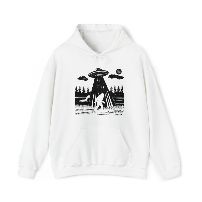 Bigfoot Lochness UFO Hoodie: Sasquatch Alien Sweatshirt White