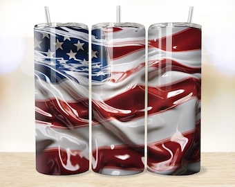 3d Liquid American Flag Tumbler Wrap 4th of July Sublimation Design PNG Red White and Blue Tumbler Design 20oz Skinny Tumbler Wraps