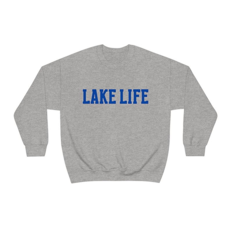 Lake Life Sweatshirt: Unisex Cotton-Blend Lake Vacation Crewneck Sport Grey