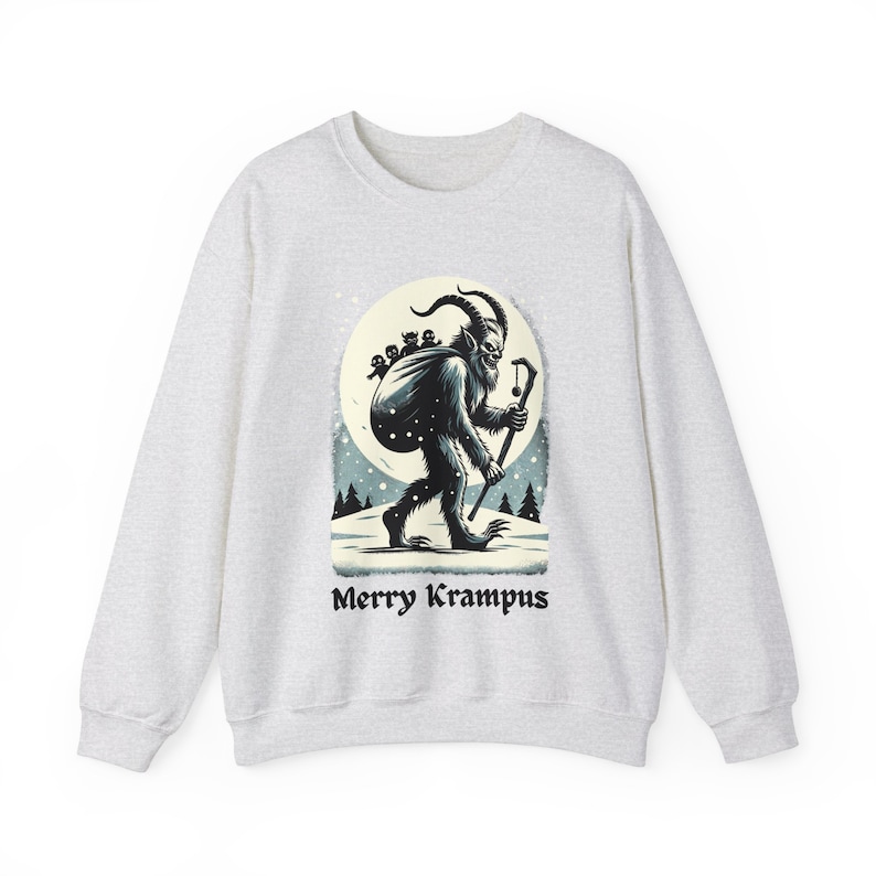 Merry Krampus Sweatshirt: Gothic Horror Christmas Sweater Ash