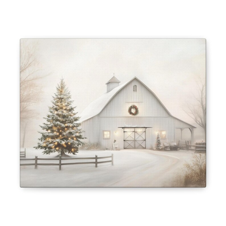 Rustic Christmas Barn Canvas Print: Farmhouse Holiday Wall Art image 4
