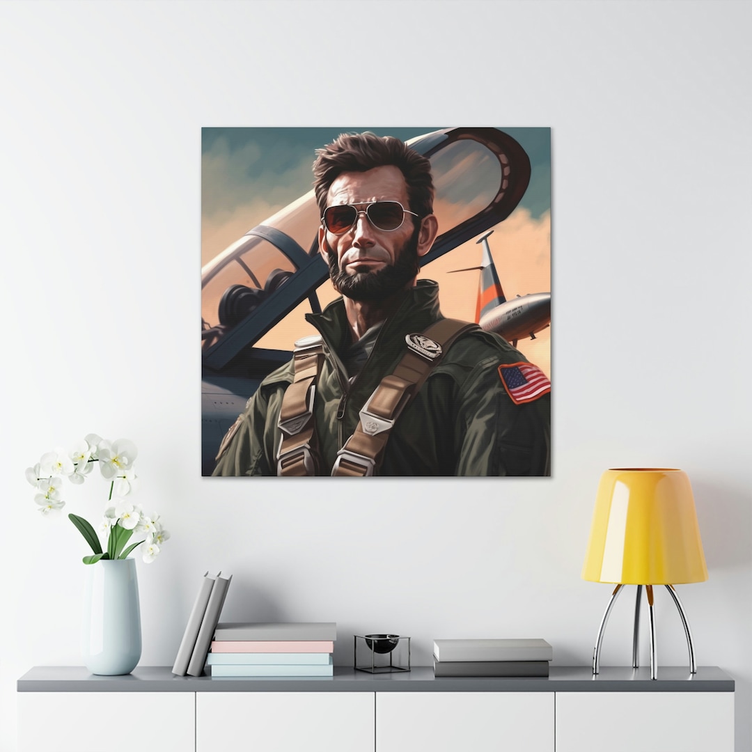 Canvas Wall Art Abraham Lincoln Top Gun Pilot Funny Lincoln Print Abe