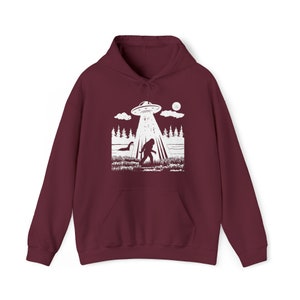 Bigfoot Lochness UFO Hoodie: Sasquatch Alien Sweatshirt Maroon